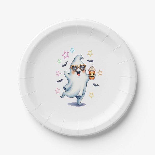 Cool Ghost Halloween Vibes Paper Plate (Front)