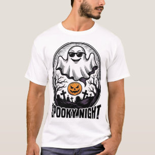 Cool Ghost Halloween Vintage Engraving Tee Art_1