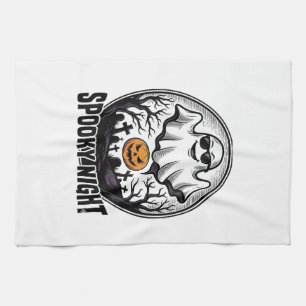 Cool Ghost Halloween Vintage Engraving Tee Art_1 Tea Towel