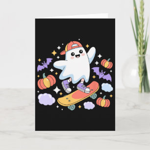 Cool Ghost Skateboarder Halloween Design With Pump Card
