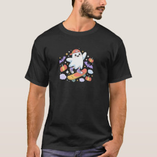 Cool Ghost Skateboarder Halloween Design With Pump T-Shirt