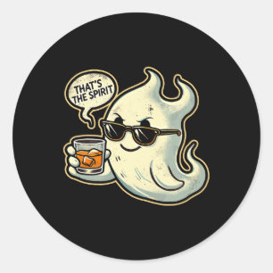 Cool Ghost Whiskey Pun Men Women Funny Halloween Classic Round Sticker