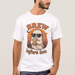 Cool Ghost with Coffee Halloween T-Shirt 