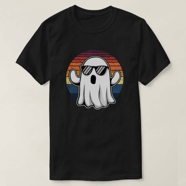 Cool Ghost With Sunglasses Retro Sunset Halloween T-Shirt (Design Front)