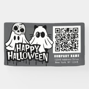 Cool Ghosts Happy Halloween QR Business Banner