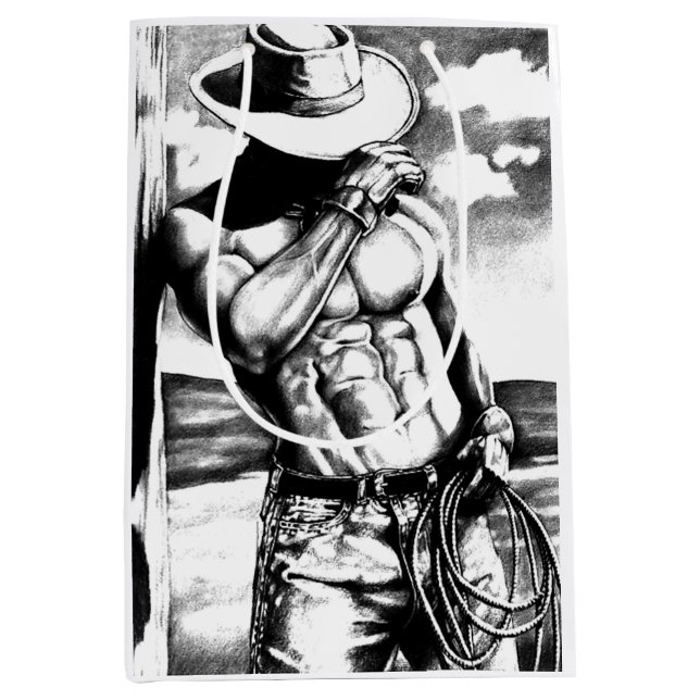 Cool Gift Bag For Him Art Cowboy Bodybuilder (Front)