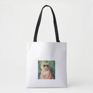 Cool Ginger Cat Vacation Vibes Aesthetic Tote Bag