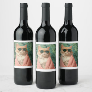 Cool Ginger Cat Vacation Vibes Aesthetic Wine Label
