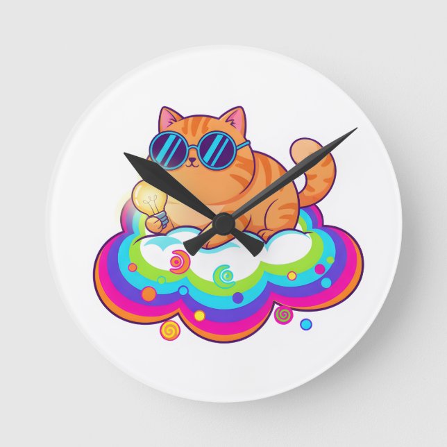 Cool Ginger Cat with Sunglasses Retro Vibe Round C Clock (Front)