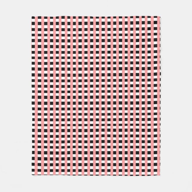 Cool Gingham Pink Black and White Pattern Design Fleece Blanket (Front)