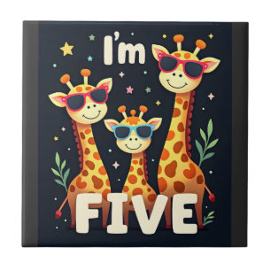 Cool Giraffe 5th Birthday Party 5 Year Old Toddler Ceramic Tile