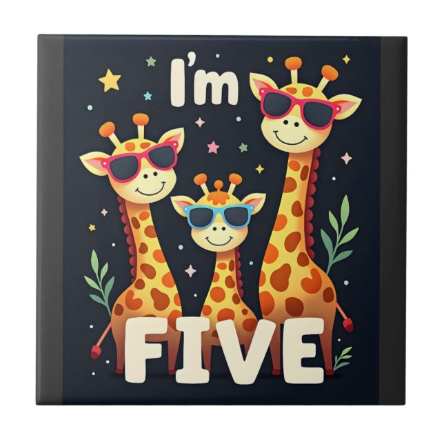 Cool Giraffe 5th Birthday Party 5 Year Old Toddler Ceramic Tile (Front)