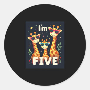 Cool Giraffe 5th Birthday Party 5 Year Old Toddler Classic Round Sticker