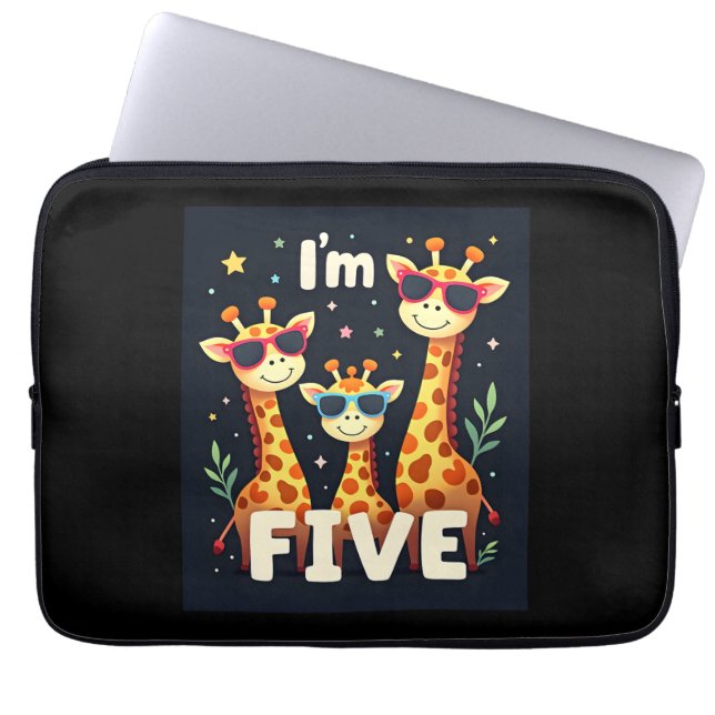 Cool Giraffe 5th Birthday Party 5 Year Old Toddler Laptop Sleeve (Front)