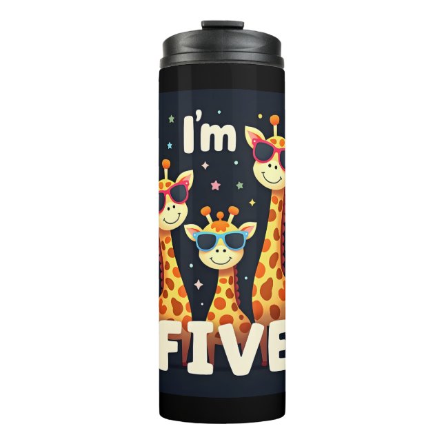Cool Giraffe 5th Birthday Party 5 Year Old Toddler Thermal Tumbler (Front)