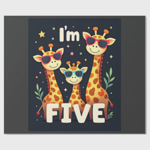Cool Giraffe 5th Birthday Party 5 Year Old Toddler Wrapping Paper