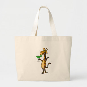 Cool Giraffe Drinking Margarita Cartoon Large Tote Bag