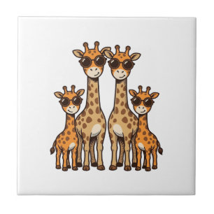 Cool Giraffe Family Sunglasses Vintage Engraving T Ceramic Tile
