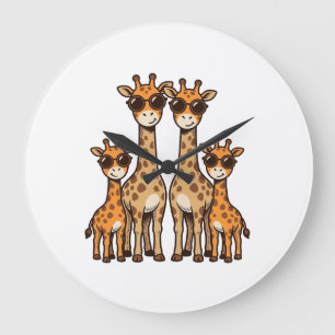 Cool Giraffe Family Sunglasses Vintage Engraving T Large Clock