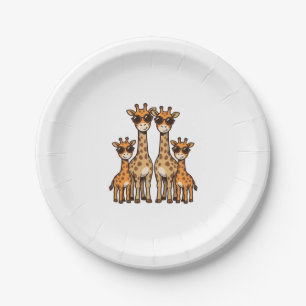 Cool Giraffe Family Sunglasses Vintage Engraving T Paper Plate