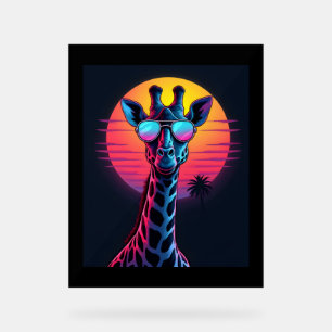 Cool Giraffe In Sunglasses Under Sunset Long Sleev Acrylic Sign