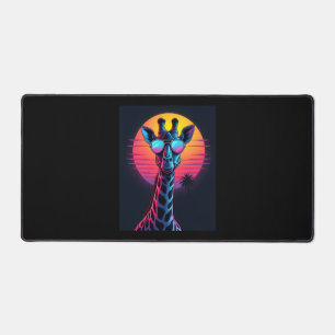 Cool Giraffe In Sunglasses Under Sunset Long Sleev Desk Mat