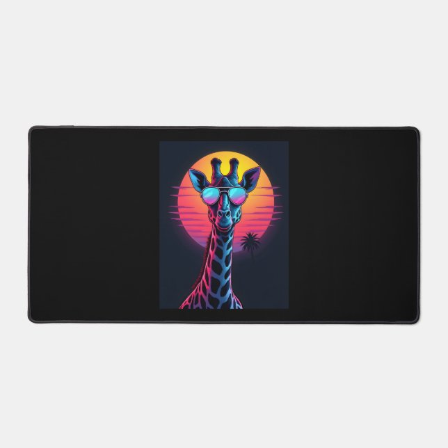 Cool Giraffe In Sunglasses Under Sunset Long Sleev Desk Mat (Front)