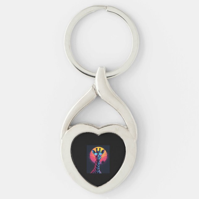 Cool Giraffe In Sunglasses Under Sunset Long Sleev Key Ring (Front)