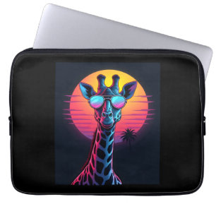 Cool Giraffe In Sunglasses Under Sunset Long Sleev Laptop Sleeve