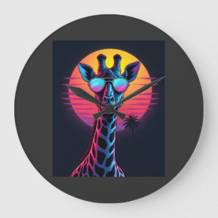 Cool Giraffe In Sunglasses Under Sunset Long Sleev Large Clock