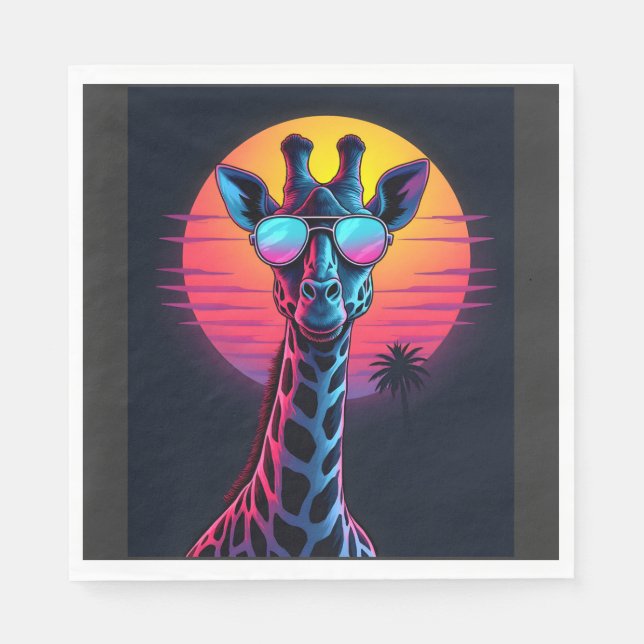 Cool Giraffe In Sunglasses Under Sunset Long Sleev Napkin (Front)