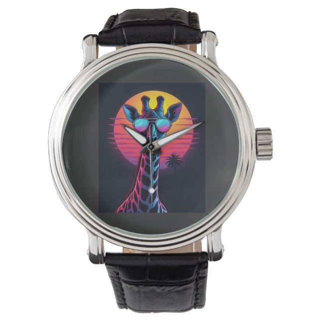 Cool Giraffe In Sunglasses Under Sunset Long Sleev Watch (Front)