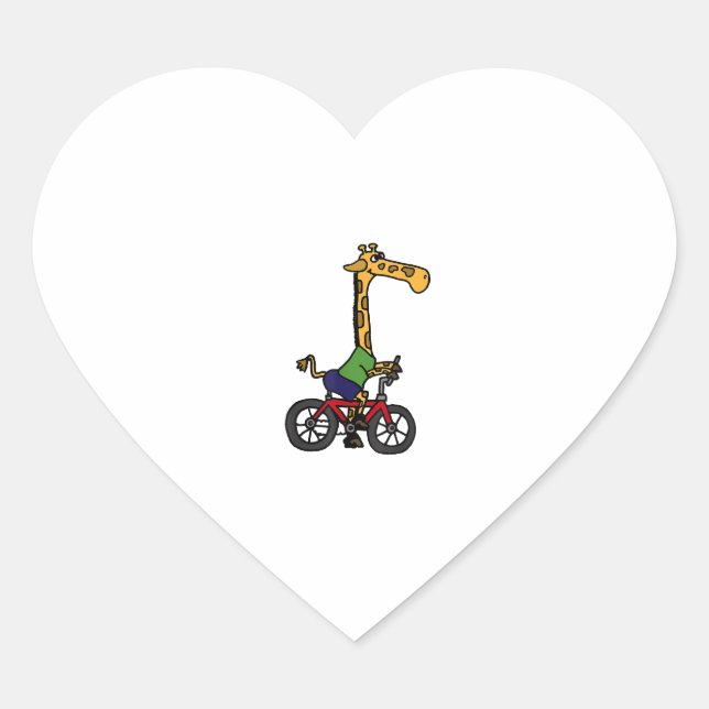 Cool Giraffe Riding Bicycle  Heart Sticker (Front)