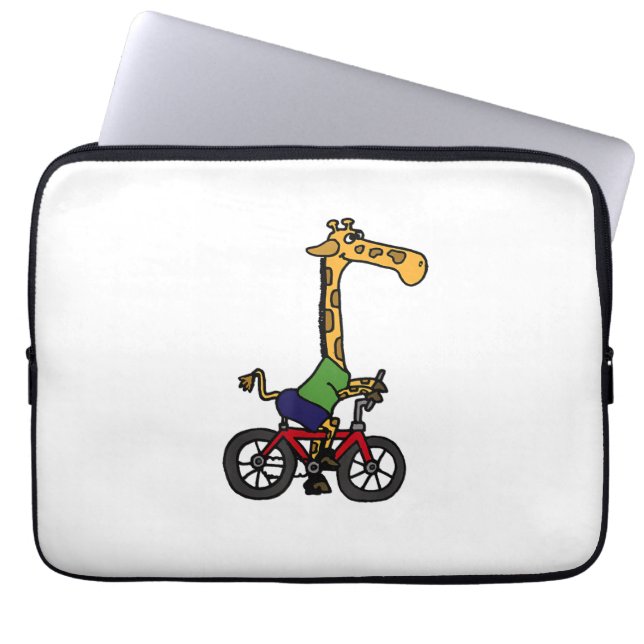 Cool Giraffe Riding Bicycle  Laptop Sleeve (Front)