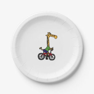 Cool Giraffe Riding Bicycle Paper Plate