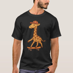 Cool Giraffe Riding Skateboard with Cap T-Shirt