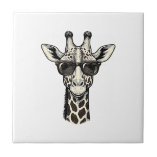 Cool Giraffe Sunglasses Vintage Engraving Shirt_1 Ceramic Tile