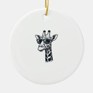 Cool Giraffe Sunglasses Vintage Engraving T-Shirt_ Ceramic Ornament