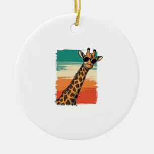Cool Giraffe Sunglasses Vintage Sunset Shirt_1 Ceramic Ornament
