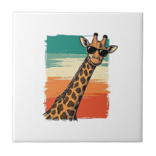 Cool Giraffe Sunglasses Vintage Sunset Shirt_1 Ceramic Tile