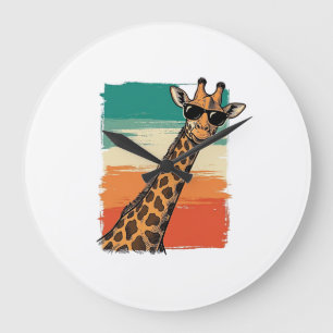 Cool Giraffe Sunglasses Vintage Sunset Shirt_1 Large Clock