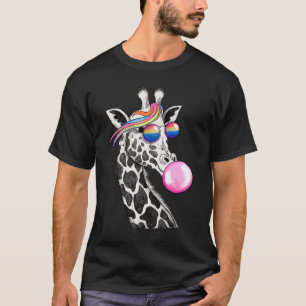 Cool Giraffe with Sunglasses and Bubble Gum T-Shirt