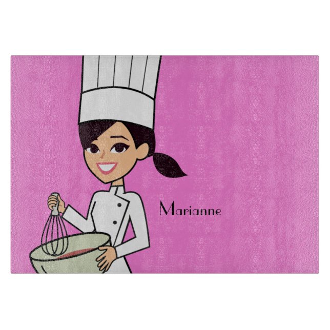 Cool Girl Chef Cutting Board with Name (Front)