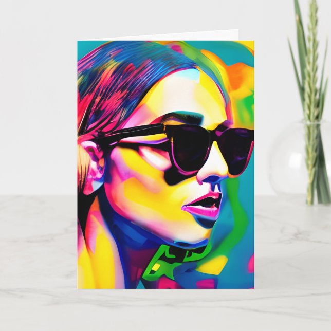 Cool Girl in Sunglasses Colourful Abstract Art Card (Front)