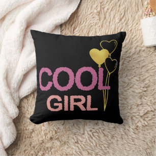 Cool Girl Pink and Gold Heart Balloons Chic Cushion