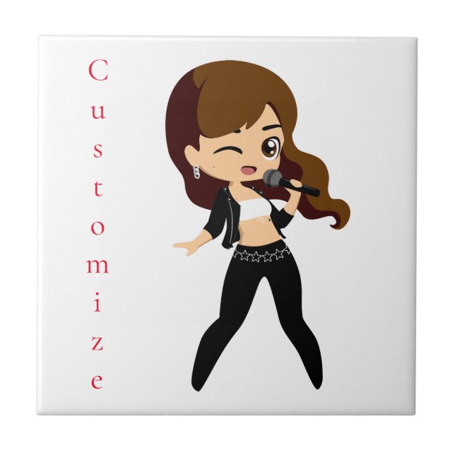 Cool Girl Sings Karaoke Thunder_Cove Ceramic Tile (Front)