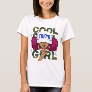 Cool Girl Tokyo Baseball Cap Camo Typography T-Shirt
