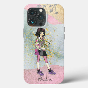 Cool Girl With Dark Hair Gold Name iPhone 13 Pro Case