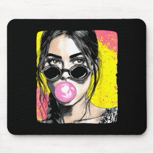 Cool Girl with Nice Sunglasses and Chewing Gum Mouse Pad