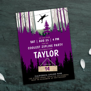 Cool Girl Zipline Pink Trees Nature Sport Party Invitation